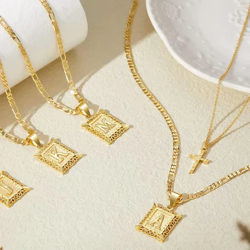 Cross Initial Necklace Set