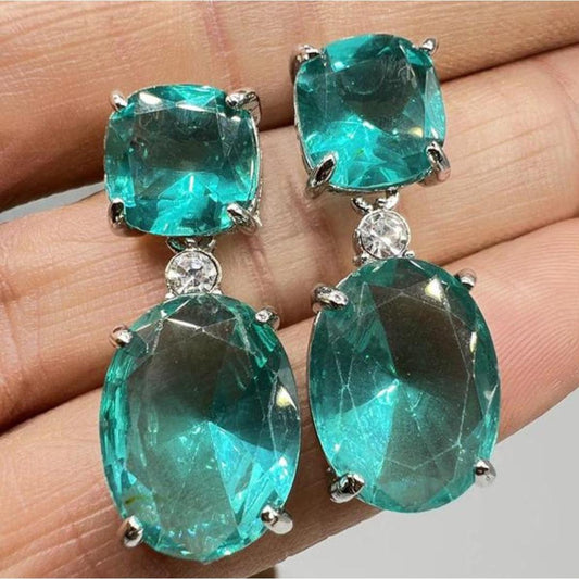 Boho Earrings with Turquoise Crystal in Sterling Silver